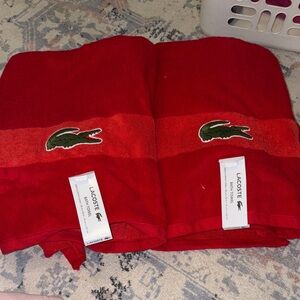 Lacoste Red Towel Set two towels 30in x 52in. NWT